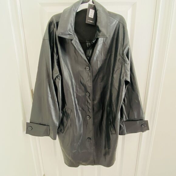 Fashion Nova Faux Leather Jacket Women Size 1X Oversized Trench Coat Shacket NWT - Picture 5 of 7